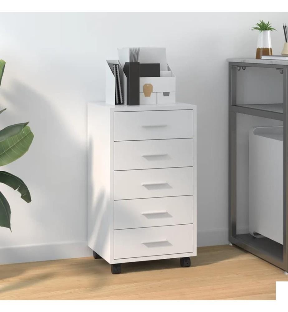 Armoire à tiroirs avec roulettes Blanc brillant Bois ingénierie