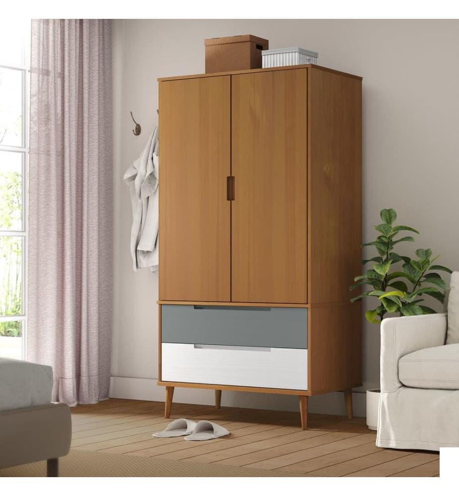 Garde-robe MOLDE Marron 90x55x175 cm Bois massif de pin