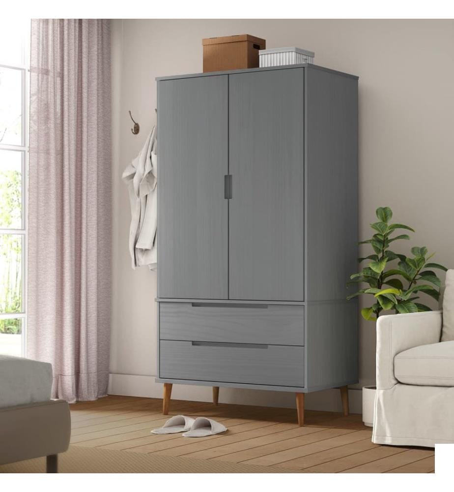 Garde-robe MOLDE Gris 90x55x175 cm Bois massif de pin