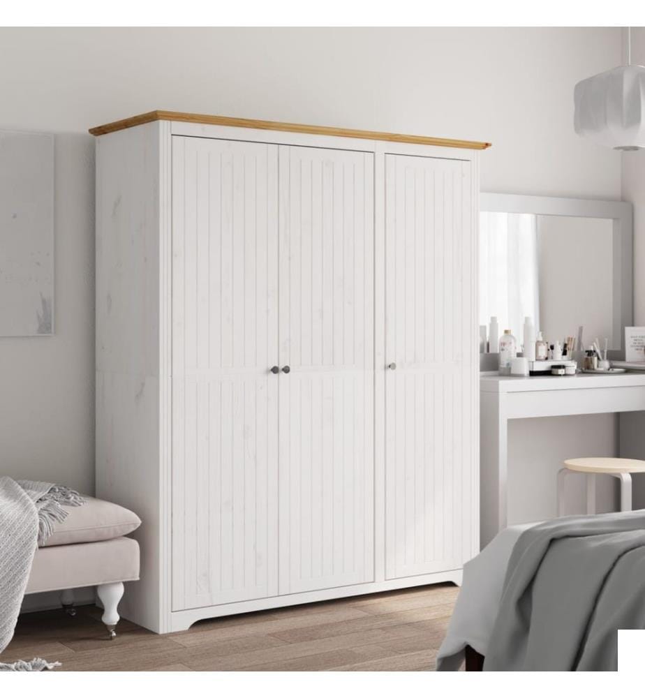 Garde-robe BODO blanc marron 146x53,5x173 cm bois massif de pin