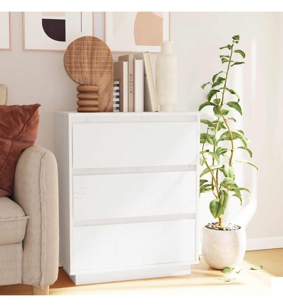 Buffet Blanc 60x34x75 cm Bois massif de pin