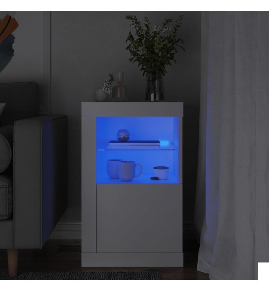 Armoire latérale avec éclairage LED blanc bois d'ingénierie