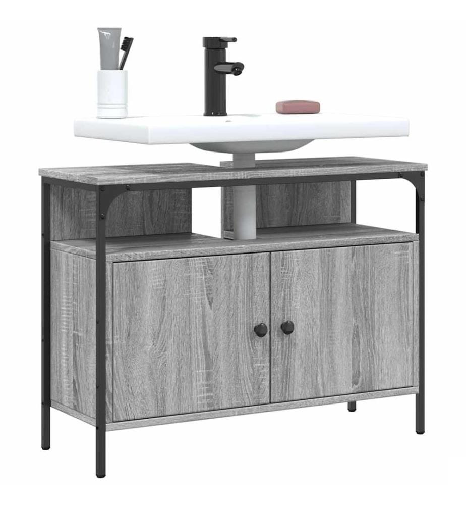 Armoire lavabo de salle de bain sonoma gris 80x30x60 cm