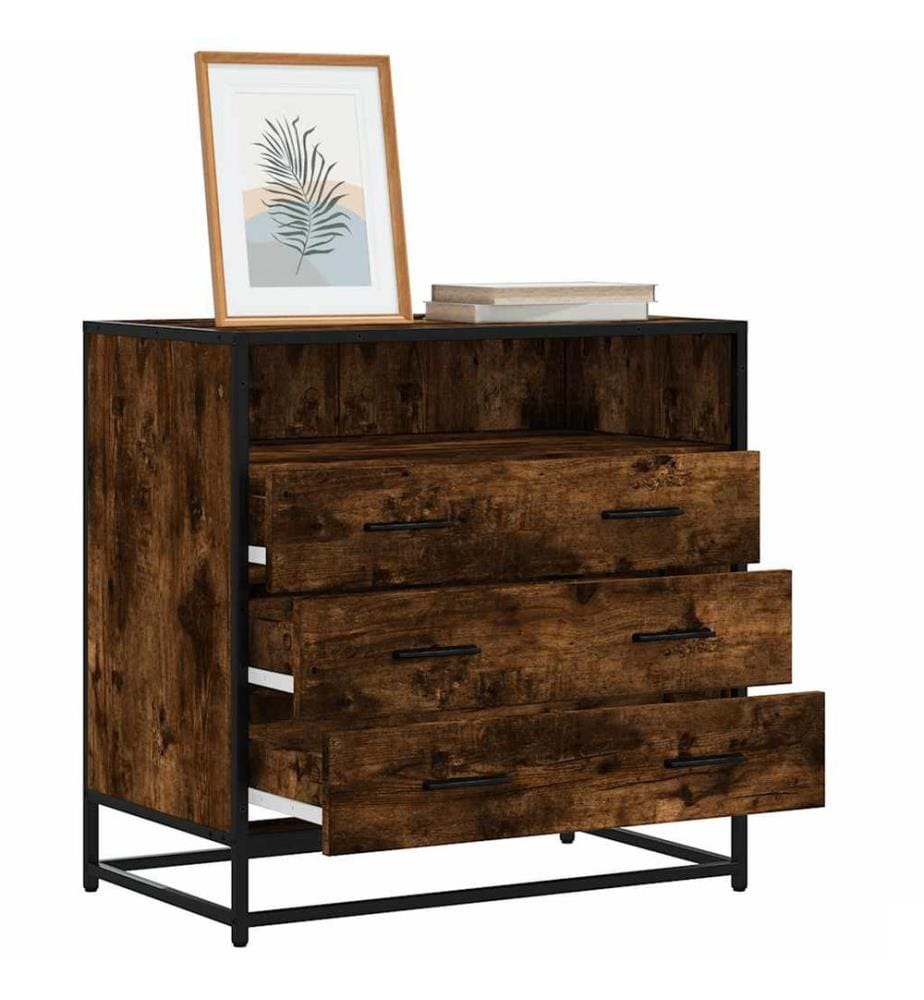 Commode chêne fumé 70x41x70 cm bois d'ingénierie