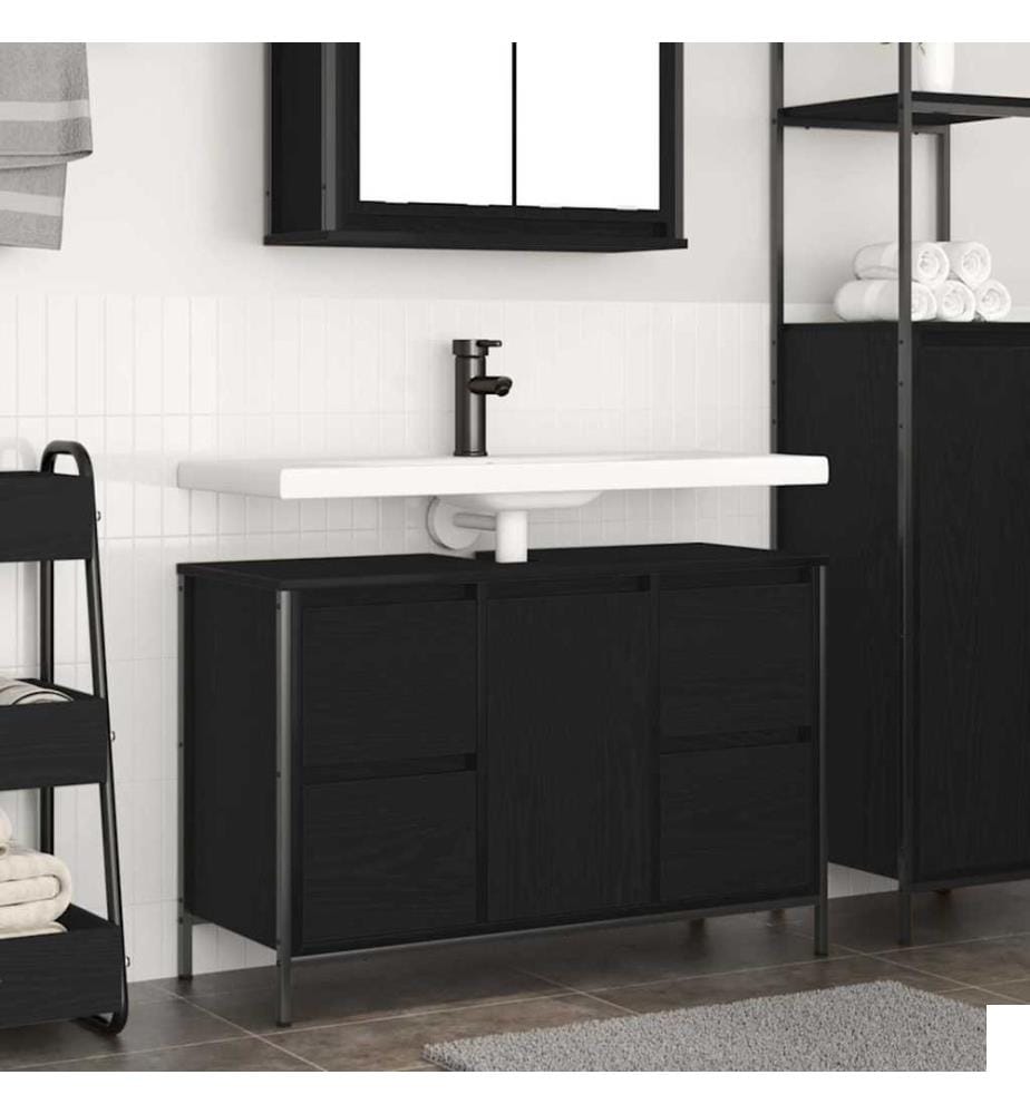 Meuble sous-vasque avec tiroirs chêne noir 90x34,5x60 cm