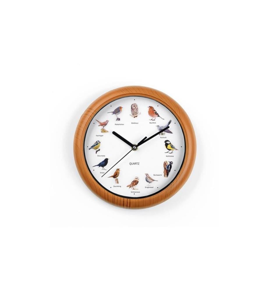 EASYMAXX - Horloge murale avec 12 chants d'oiseaux Ø 25 cm, Brun