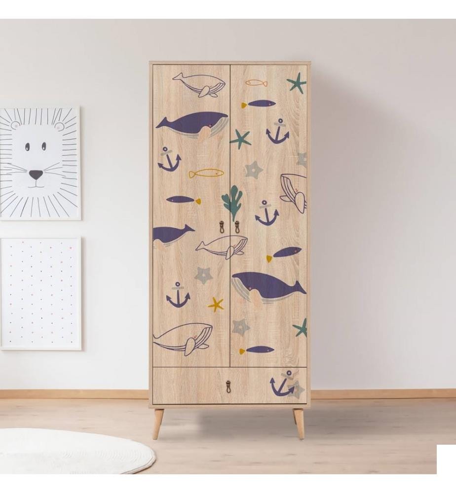 Armoire Multicolore avec Pieds en Bois