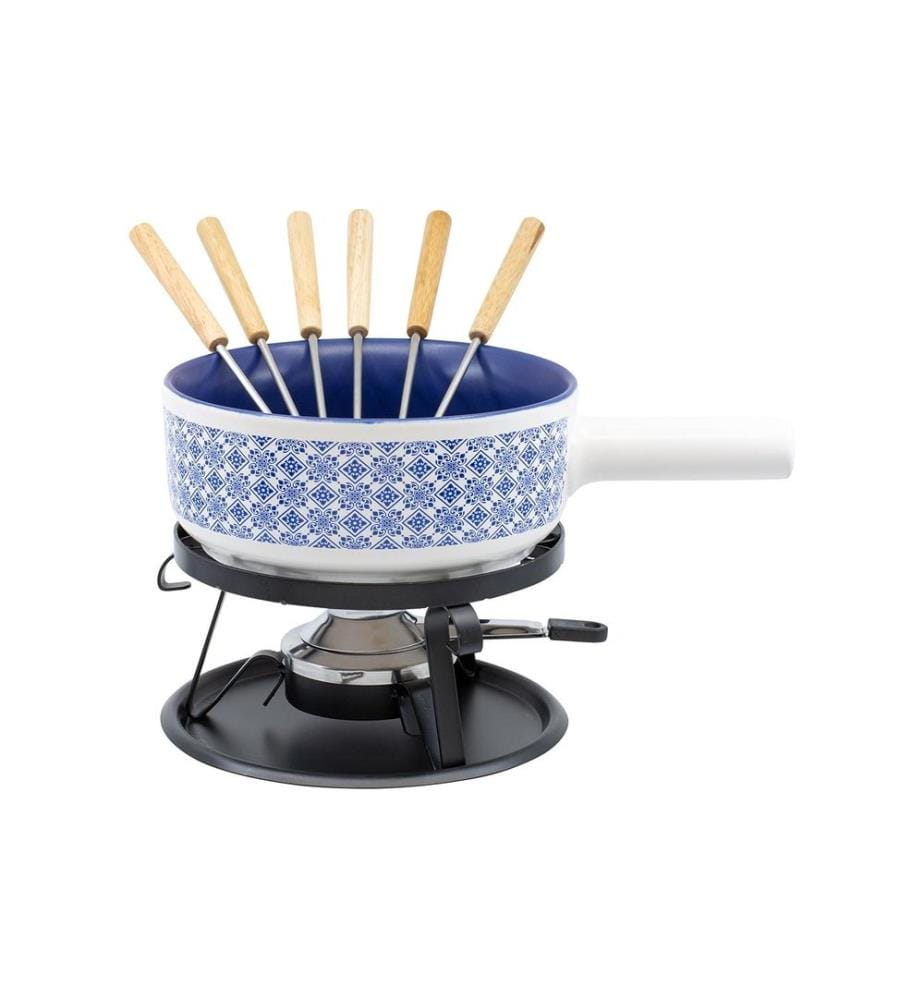 KADASTAR - Service à fondue au fromage Carreaux 9 Pièce/s, Bleu/Blanc