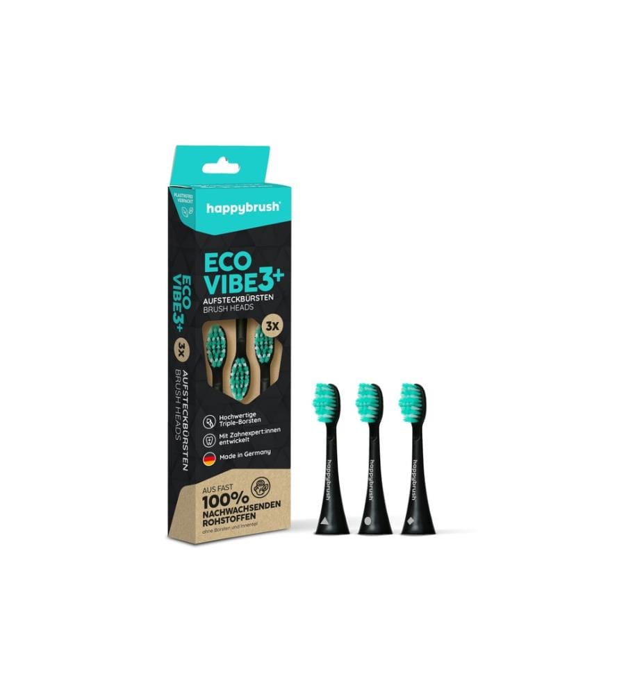 happybrush - Tête de brosse à dents Eco Vibe 3+ 3 pièces, noir-menthe