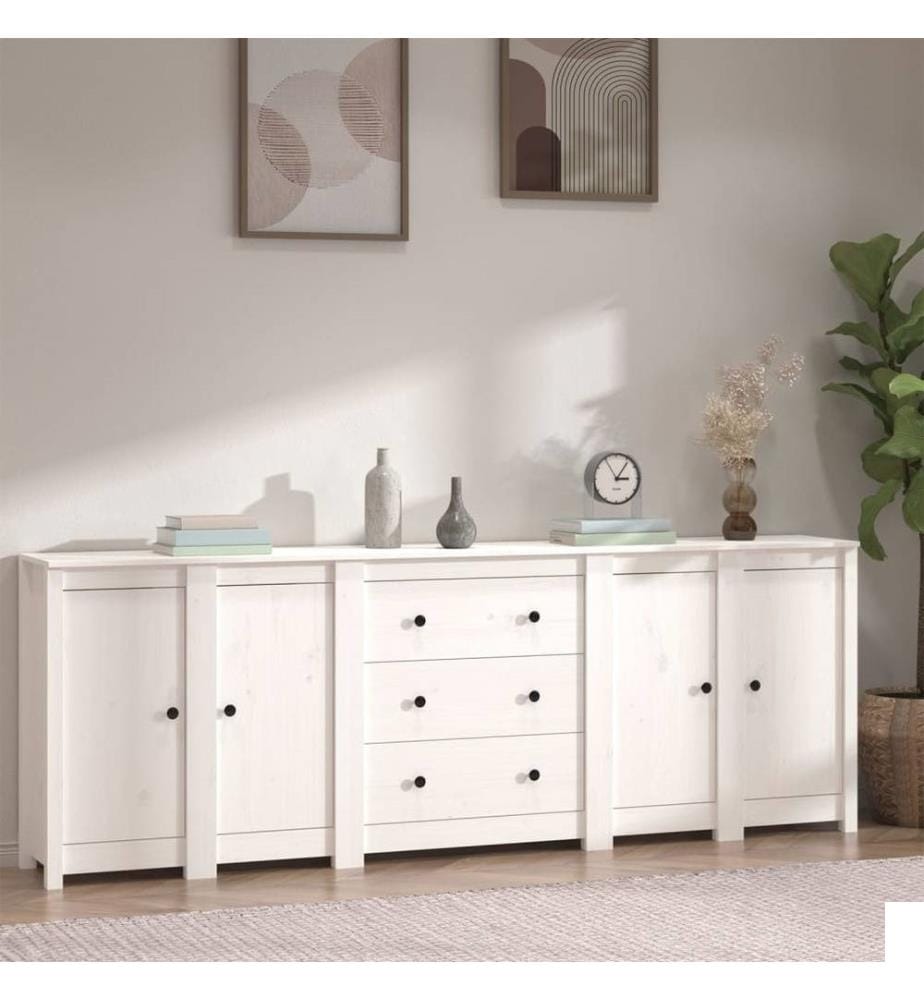 Buffet Blanc 230x35x80 cm Bois massif de pin