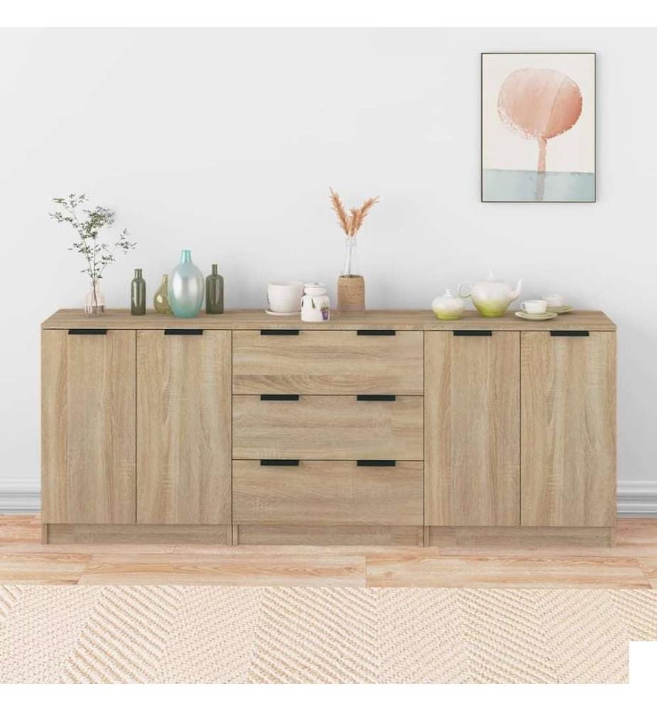 Buffets 3 pcs Chêne sonoma Bois d'ingénierie