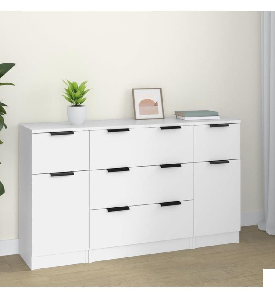Ensemble de buffets 3 pcs Blanc Bois d'ingénierie