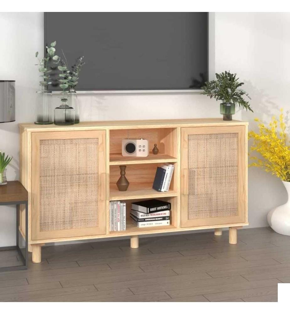 Buffet Marron 105x30x60 cm Bois de pin massif et rotin naturel