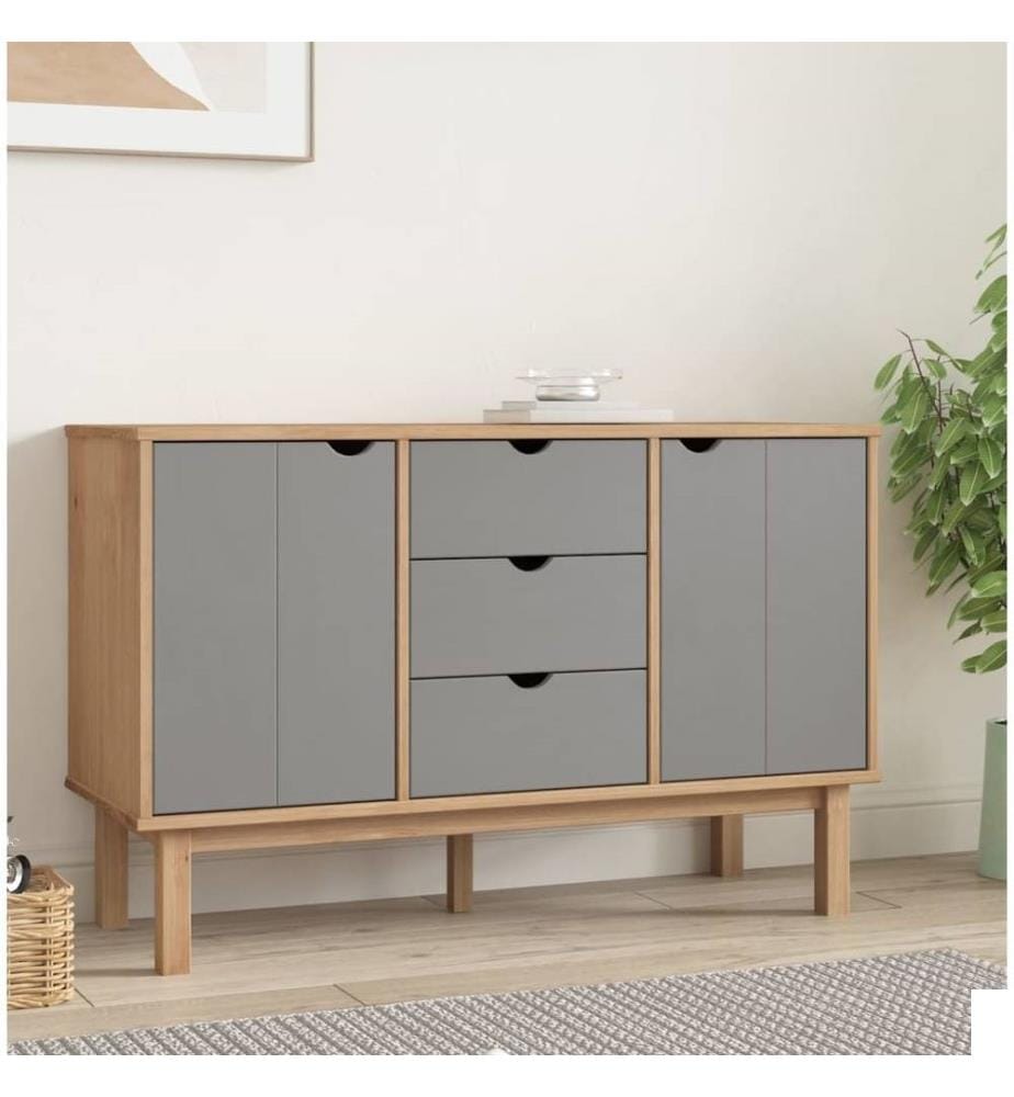 Buffet OTTA Marron et gris 113,5x43x73 cm Bois massif pin
