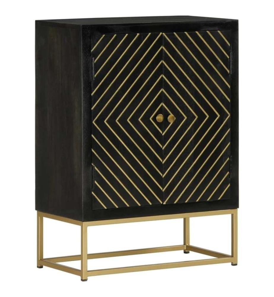 Buffet avec 2 portes noir et doré 55x30x75 cm manguier