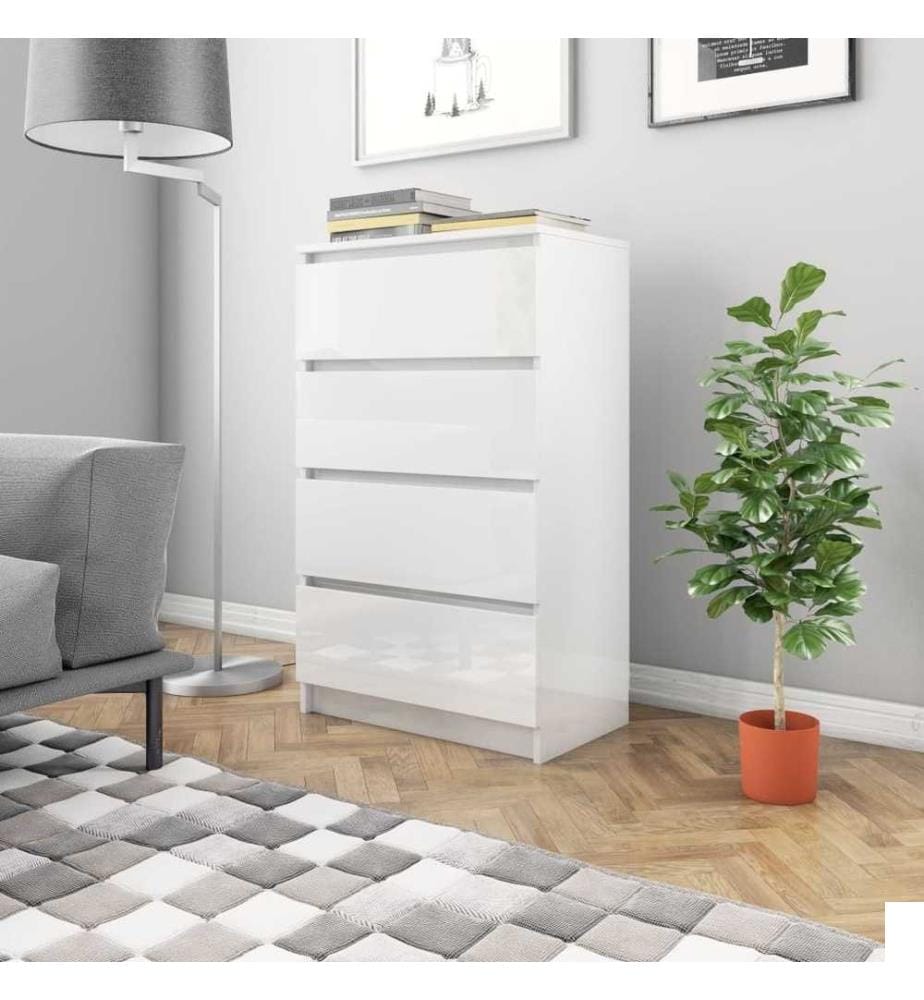 Buffet Blanc brillant 60x35x98,5 cm Bois d'ingénierie