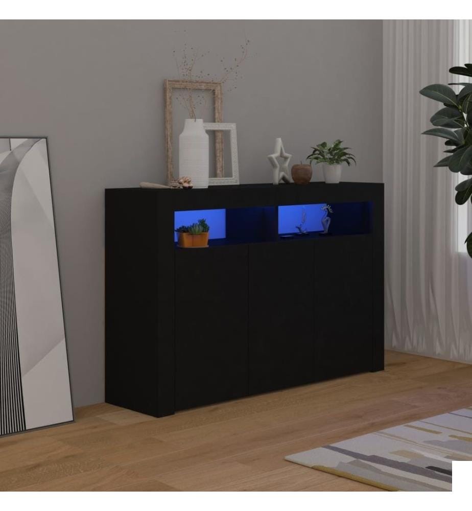 Buffet avec lumières LED noir 115,5x30x75 cm