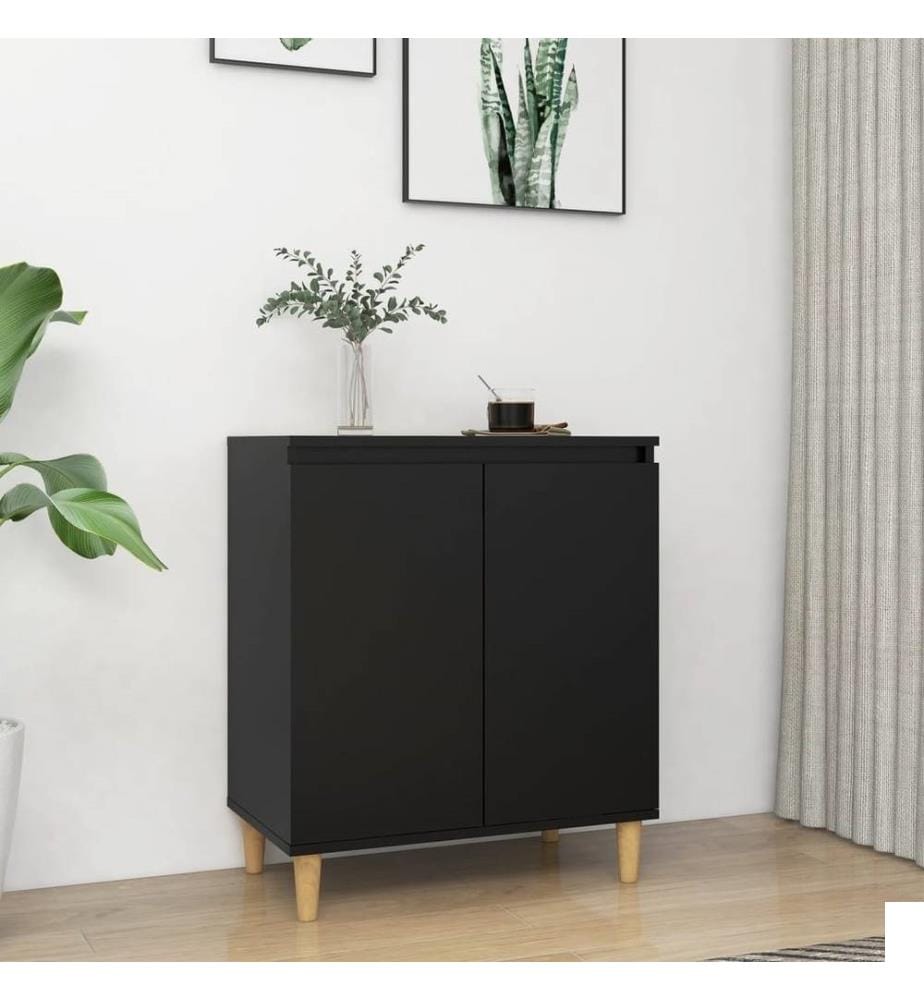 Buffet avec pieds en bois massif Noir 60x35x70 cm Aggloméré