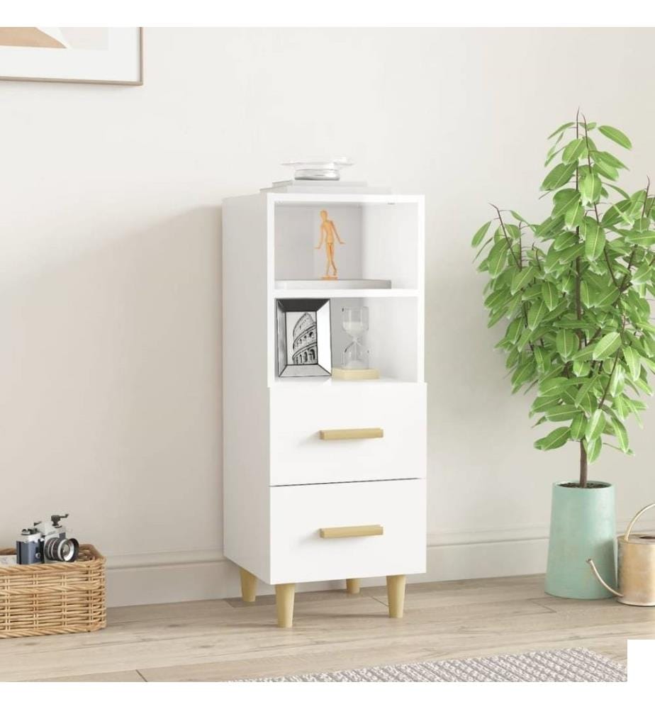 Buffet Blanc brillant 34,5x34x90 cm Bois d'ingénierie