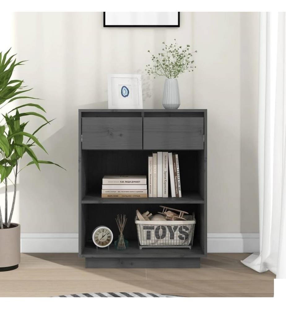 Armoire console Gris 60x34x75 cm Bois de pin solide