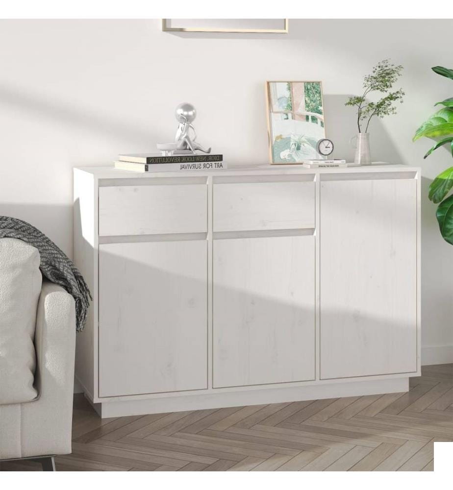 Buffet Blanc 110x34x75 cm Bois massif de pin