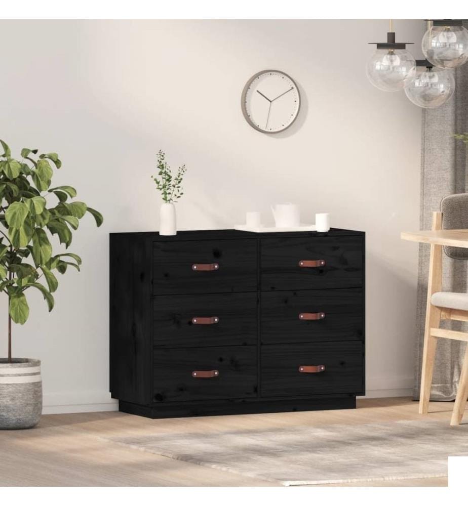 Buffet Noir 100x40x75 cm Bois massif de pin