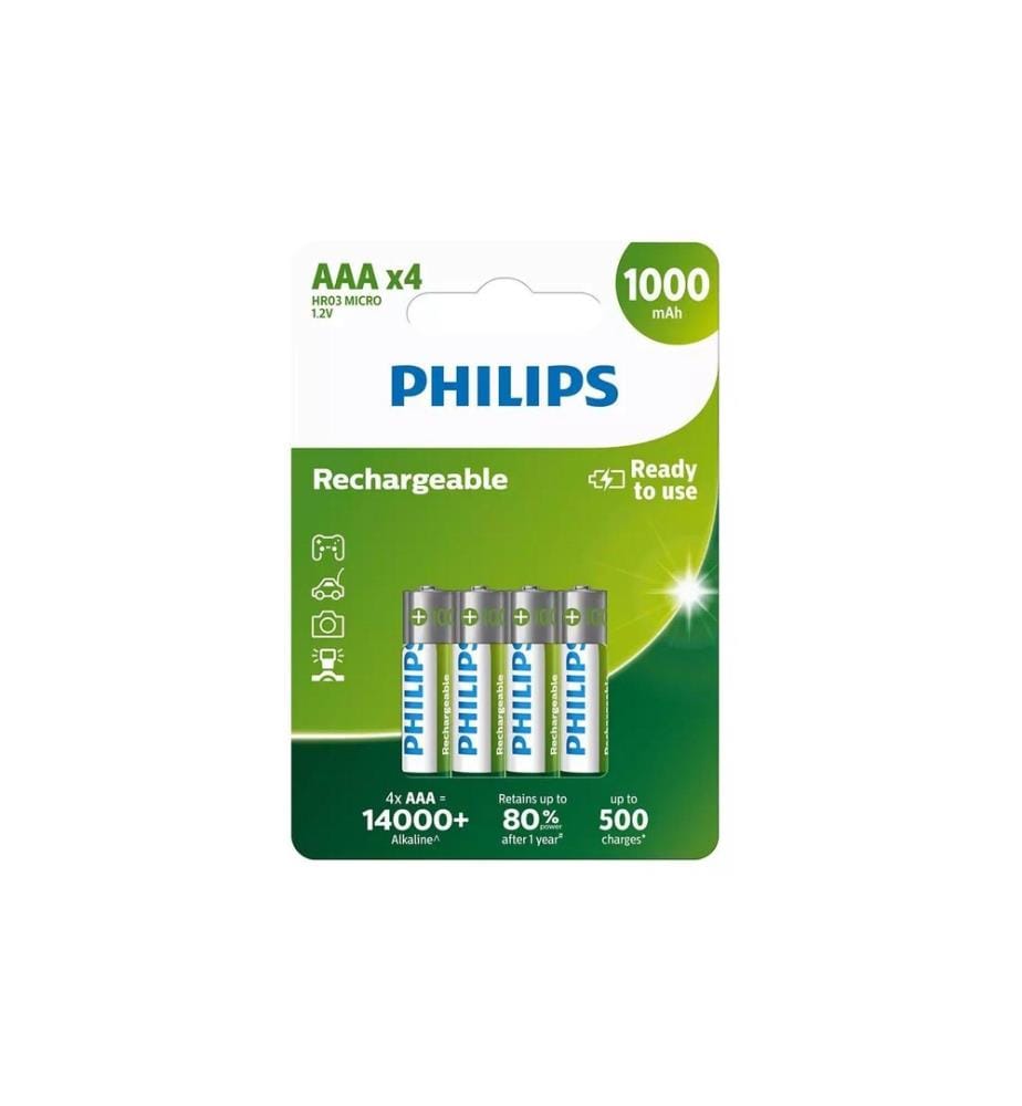 PHILIPS - Batterie Rechargeable NiMH AAA 1000 mAh, 4 Pièce/s