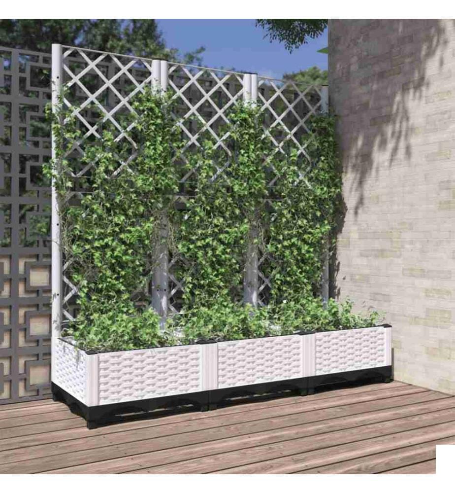 Jardinière avec treillis Blanc 120x40x121,5 cm PP