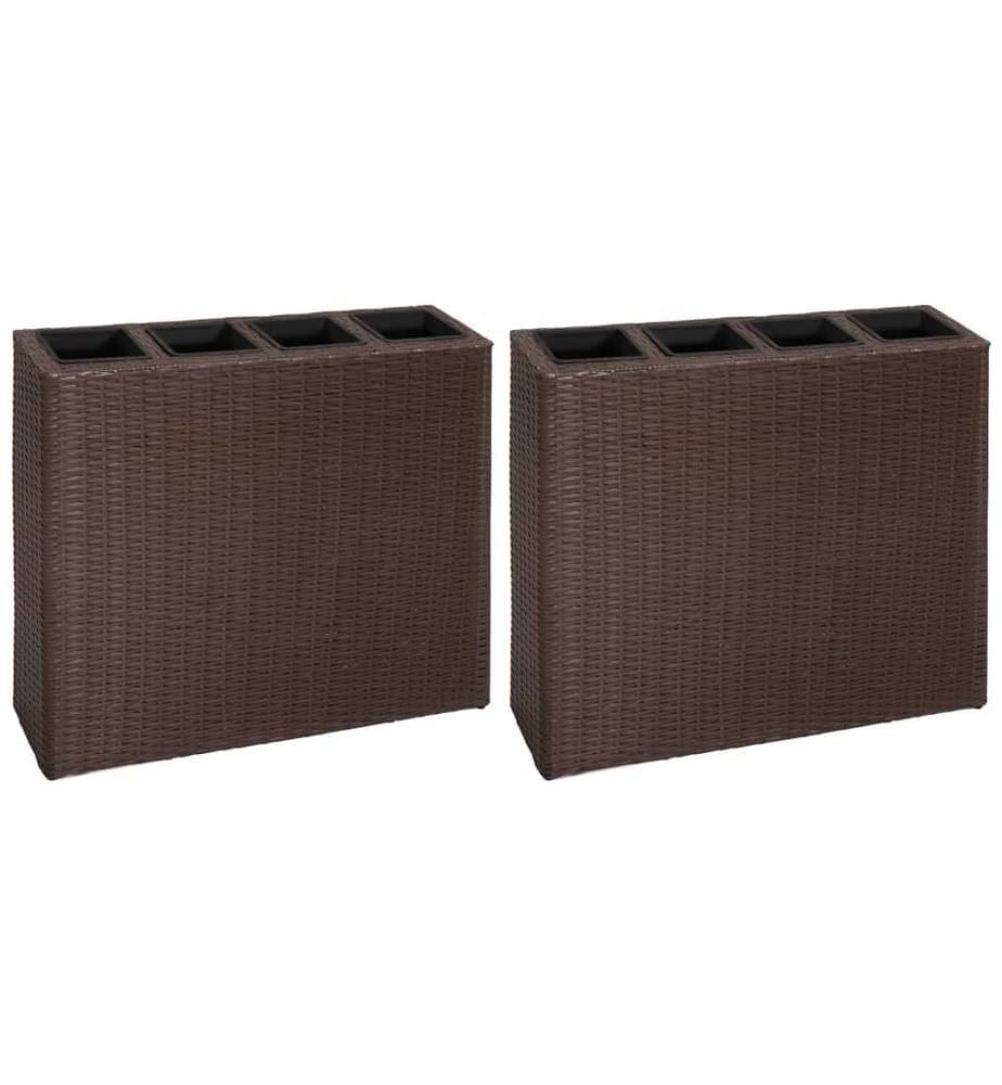 Lits surélevés de jardin et 4 pots 2 pcs Résine tressée Marron