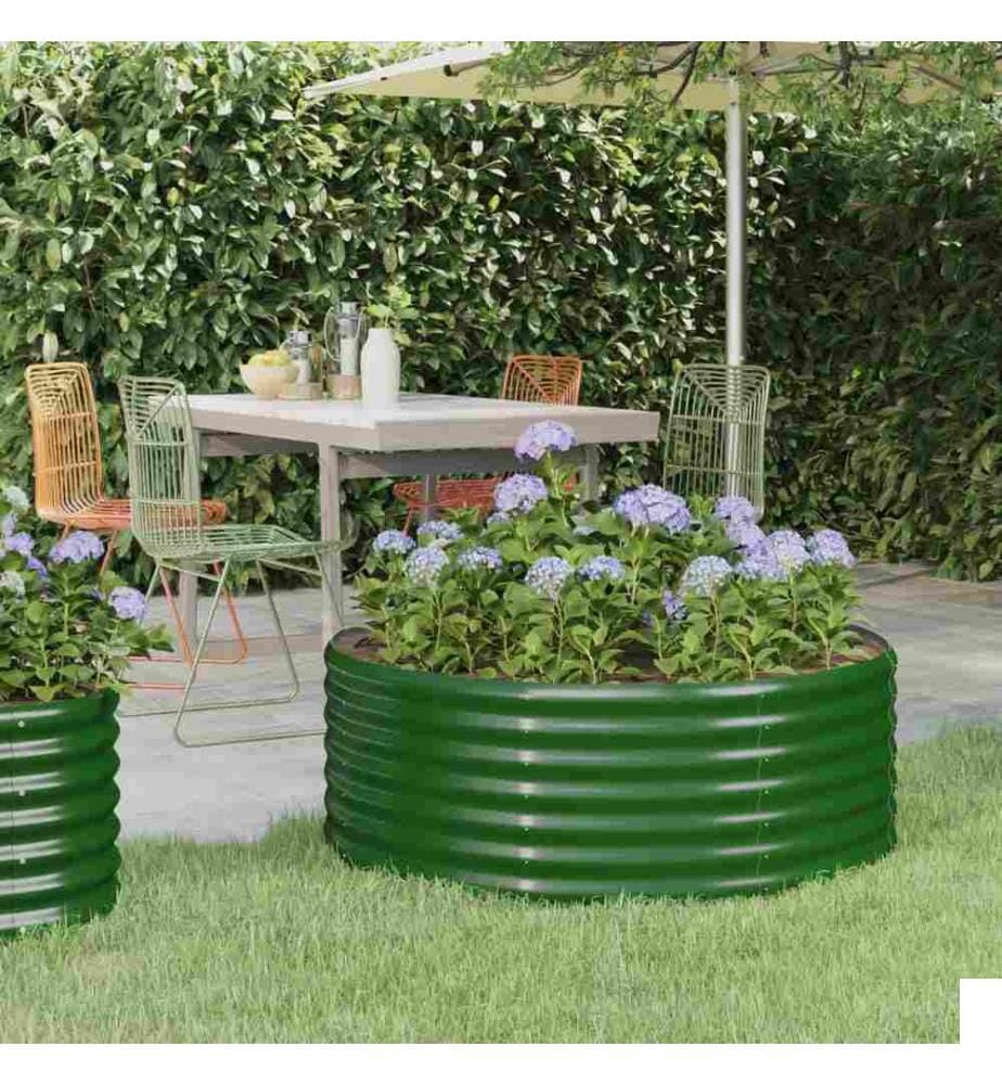 Lit surélevé de jardin Acier enduit de poudre 100x100x36cm Vert