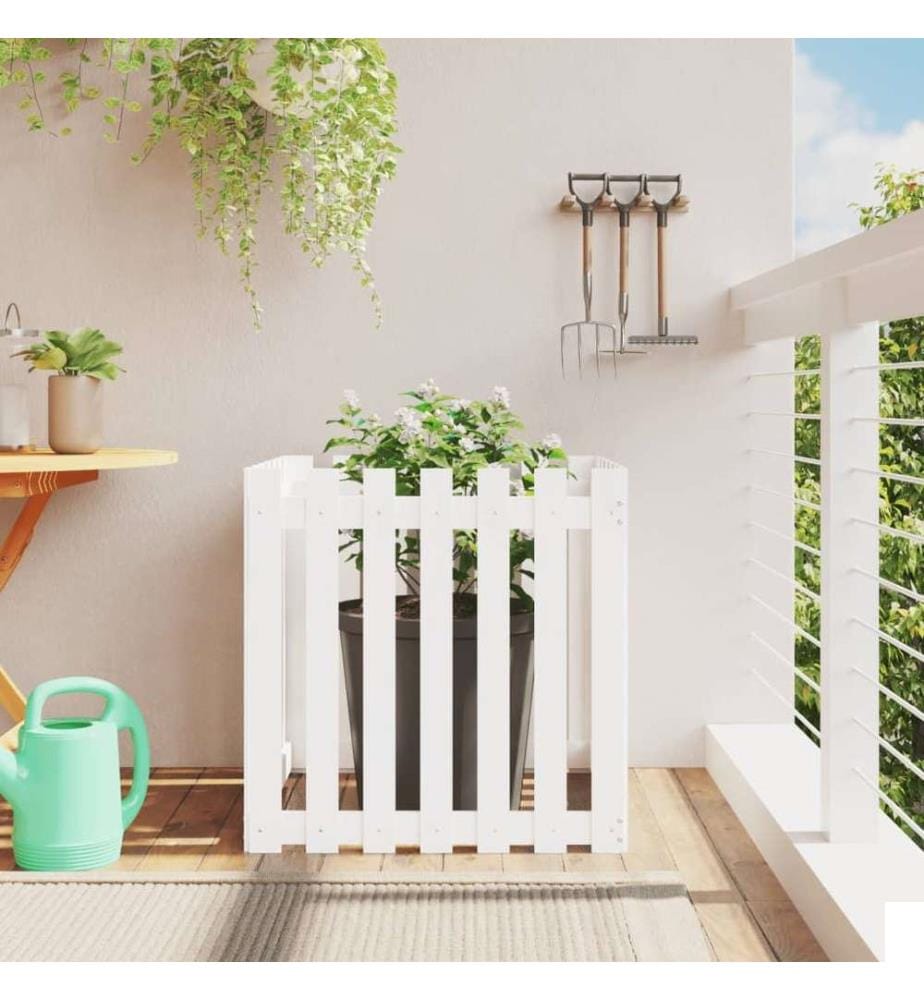 Jardinière avec design de clôture blanc 70x70x70 cm pin massif