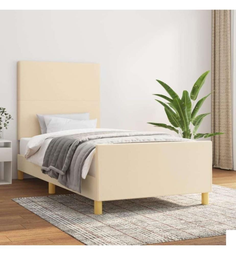 Cadre de lit avec tête de lit Crème 100x200 cm Tissu