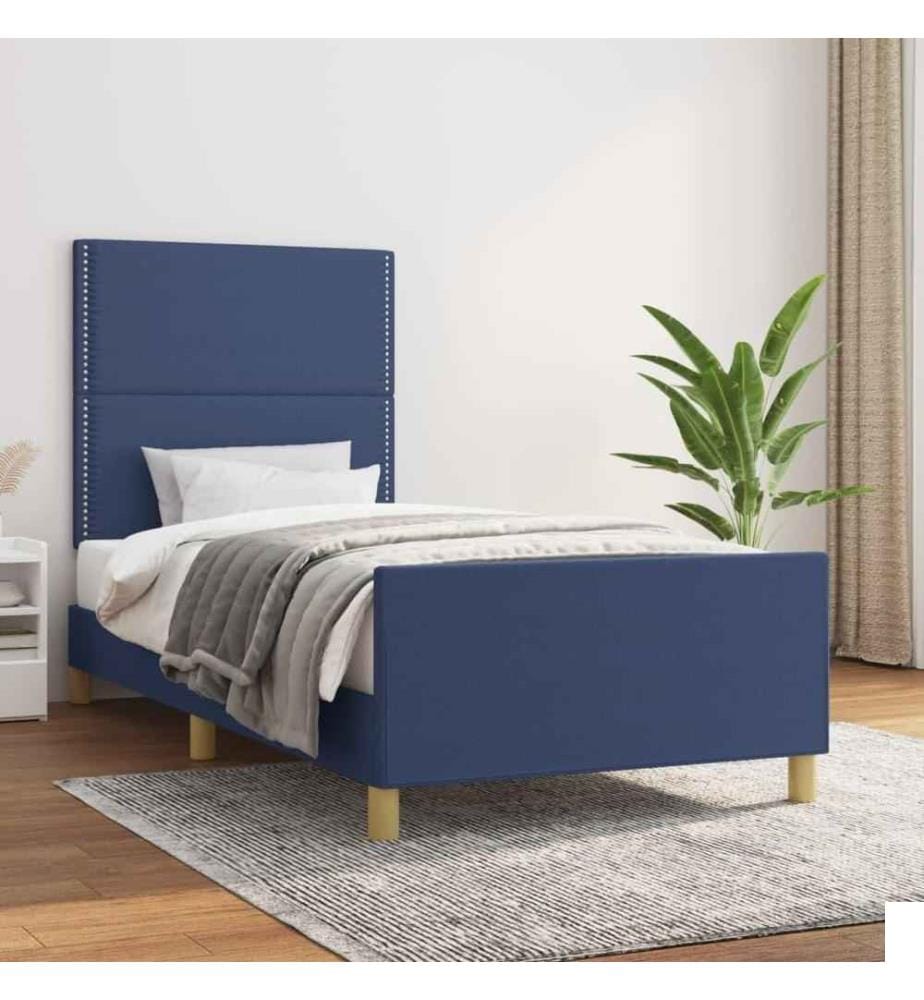 Cadre de lit avec tête de lit Bleu 100 x 200 cm Tissu