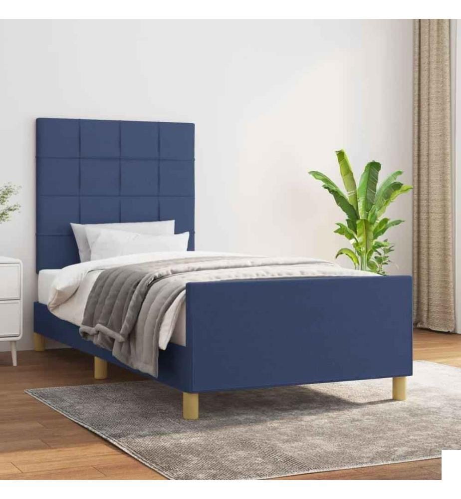 Cadre de lit avec tête de lit Bleu 100 x 200 cm Tissu