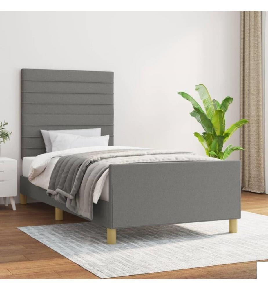 Cadre de lit avec tête de lit Gris foncé 100x200 cm Tissu