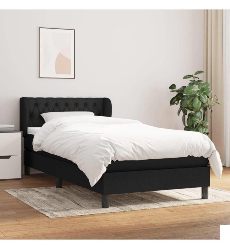 Lit à sommier tapissier avec matelas Noir 100x200 cm Tissu