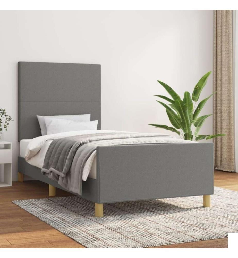 Cadre de lit avec tête de lit Gris foncé 100x200 cm Tissu