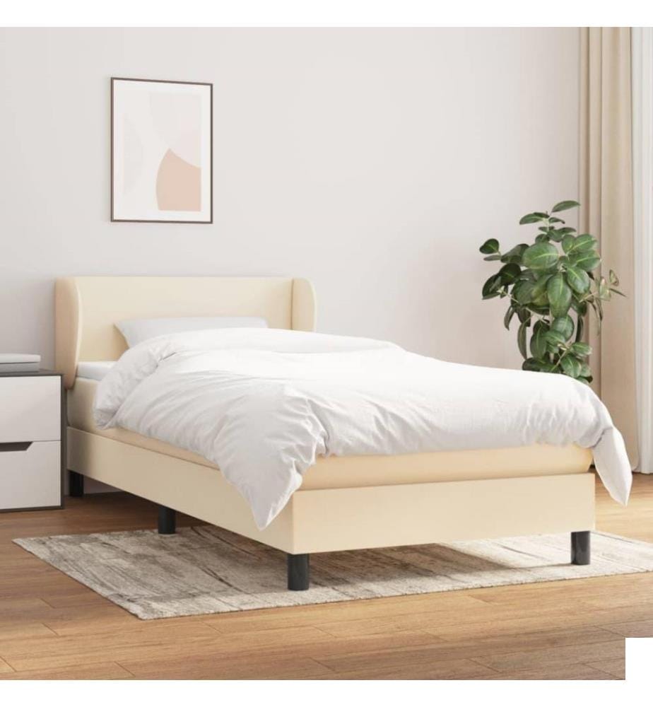 Lit à sommier tapissier avec matelas Crème 100x200 cm Tissu
