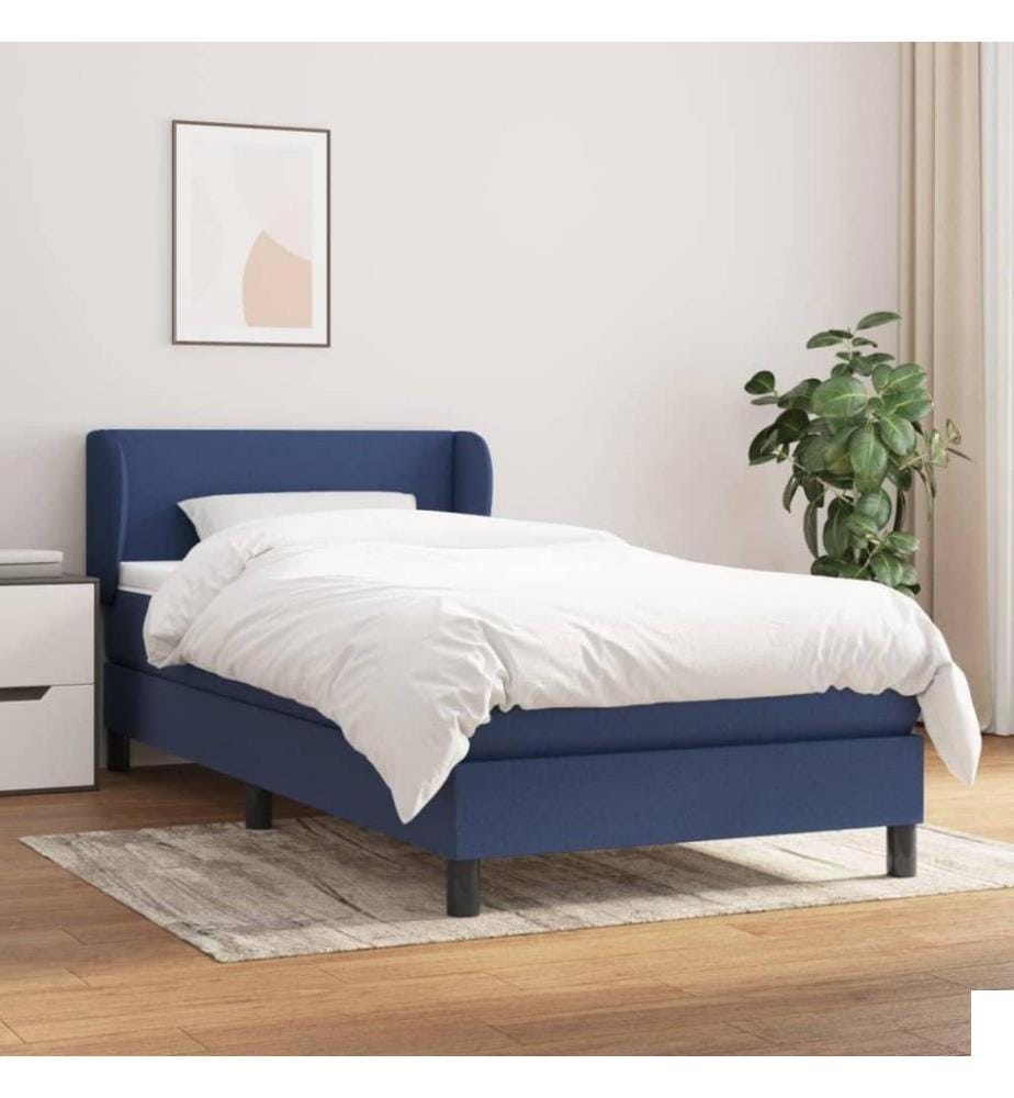 Lit à sommier tapissier avec matelas Bleu 100x200 cm Tissu