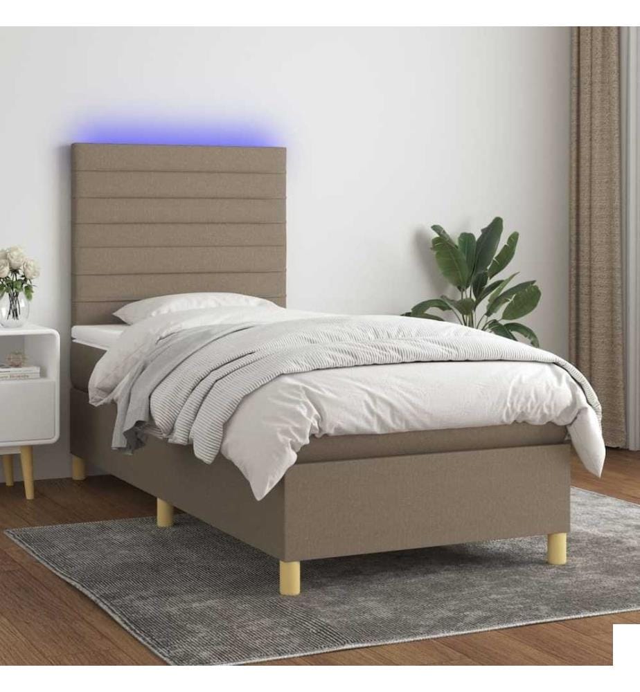 Sommier à lattes de lit et matelas et LED Taupe 100x200cm Tissu