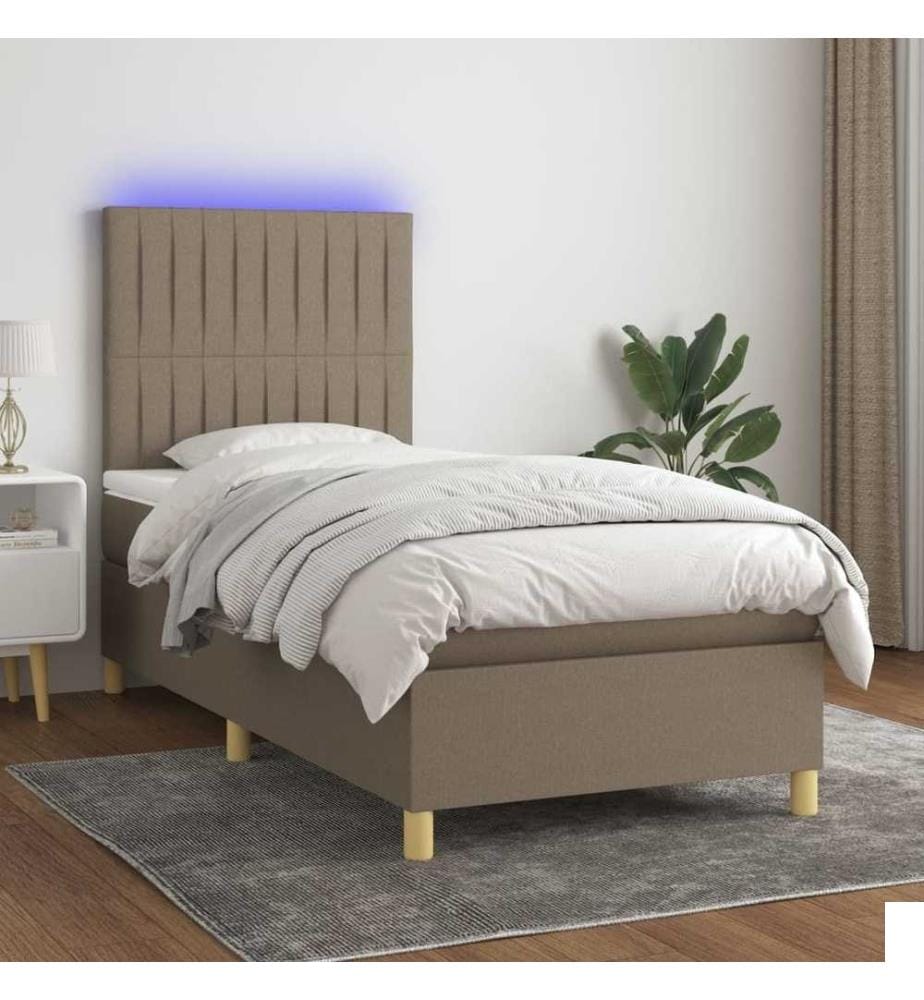 Sommier à lattes de lit et matelas et LED Taupe 100x200cm Tissu