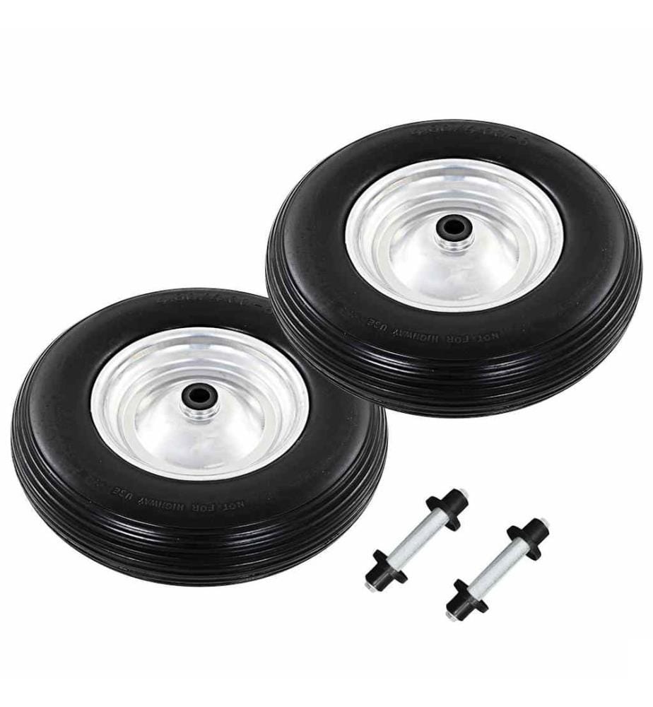 Roue de brouette avec axe 2 pcs PU solide 4.00-8 390 mm