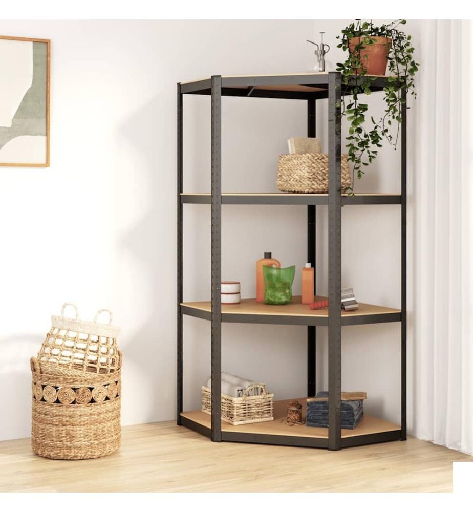 Étagère d'angle à 4 niveaux Anthracite Acier bois d'ingénierie
