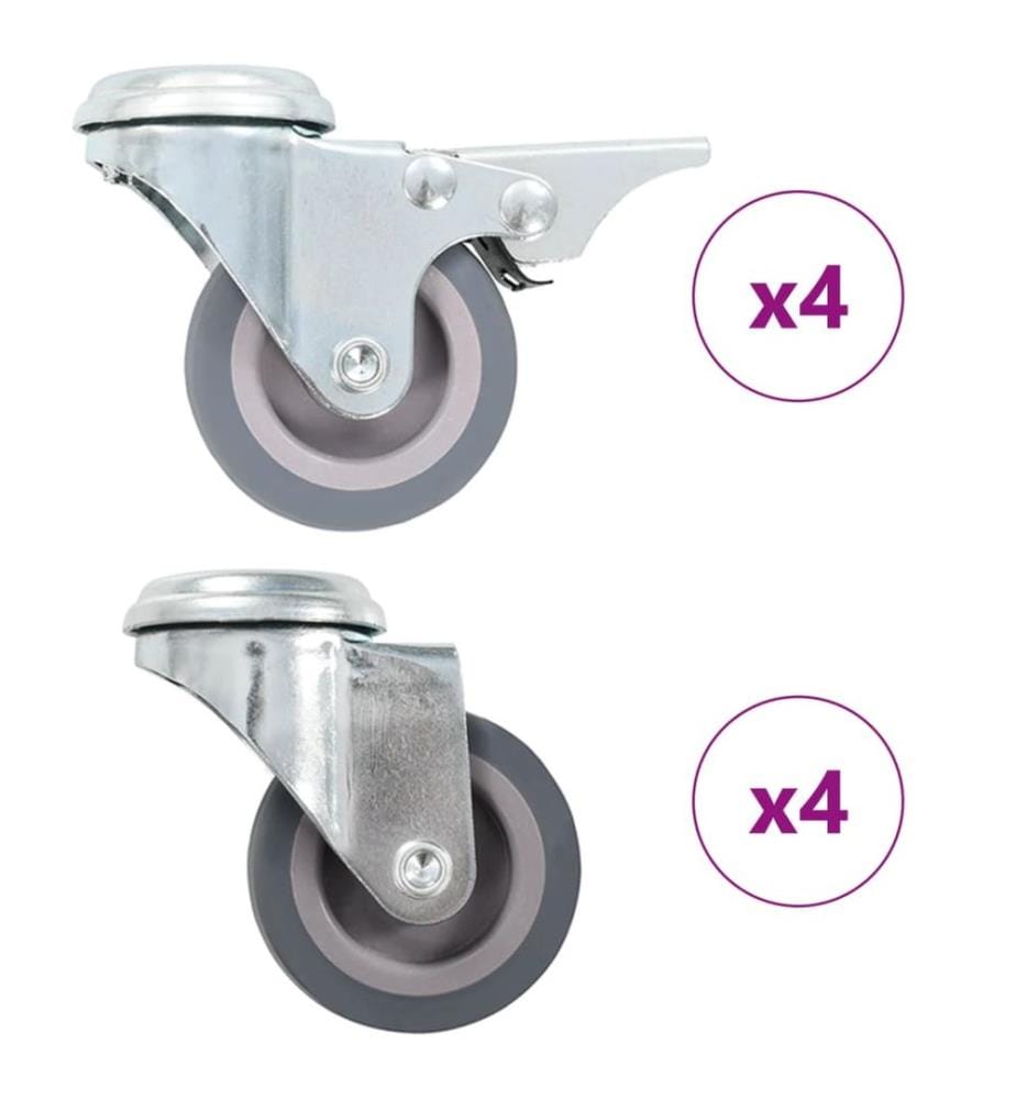 8 pcs Roulettes pivotantes à trou de boulon 50 mm