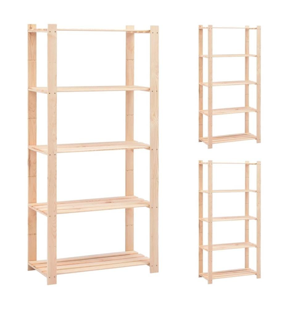 Étagères de rangement à 5 niveaux 3 pcs 80x38x170 cm Pin 250 kg