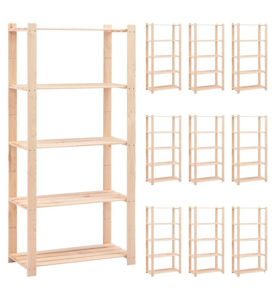 Étagères de rangement à 5 niveaux 10pcs 80x38x170 cm Pin 250 kg