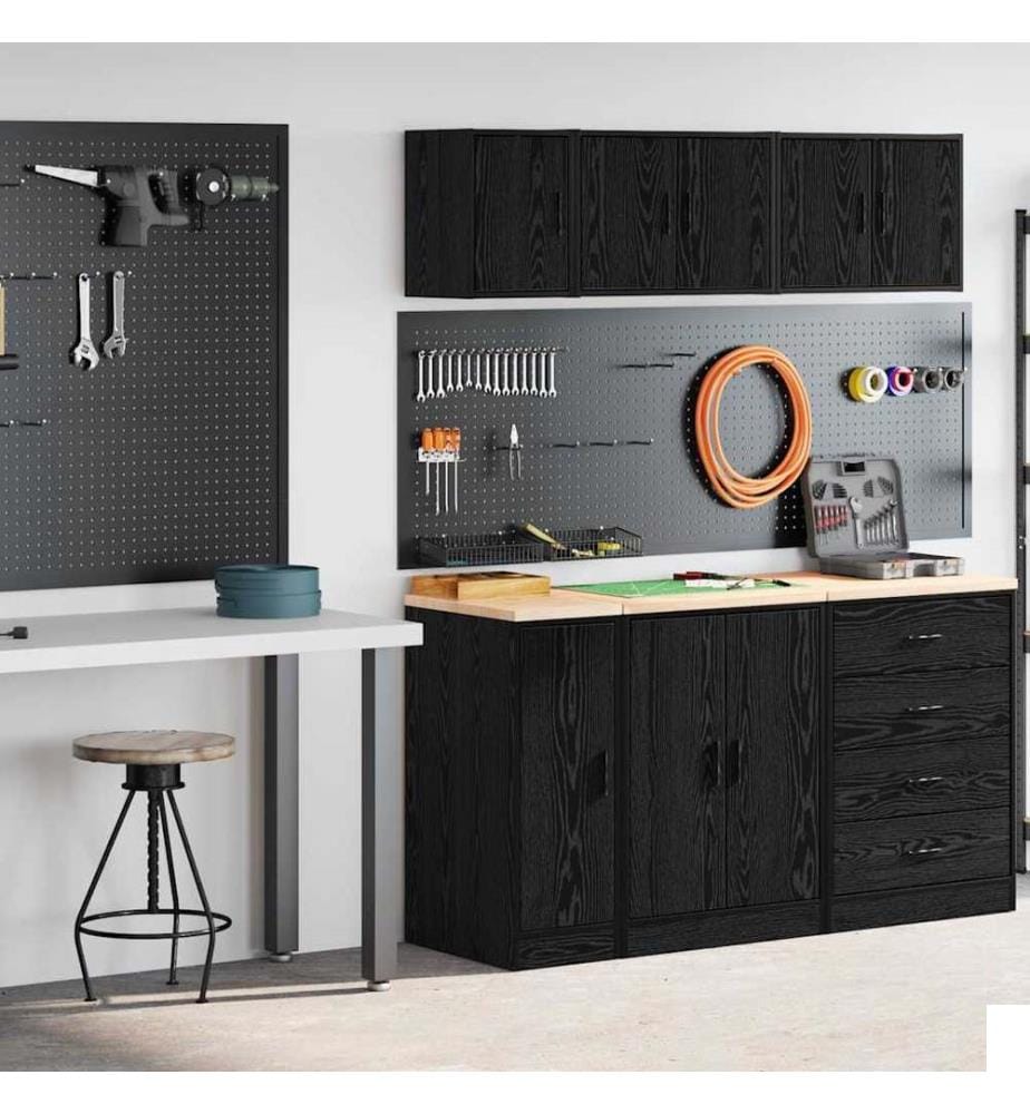 Armoires de garage 2 pcs noir bois d'ingénierie
