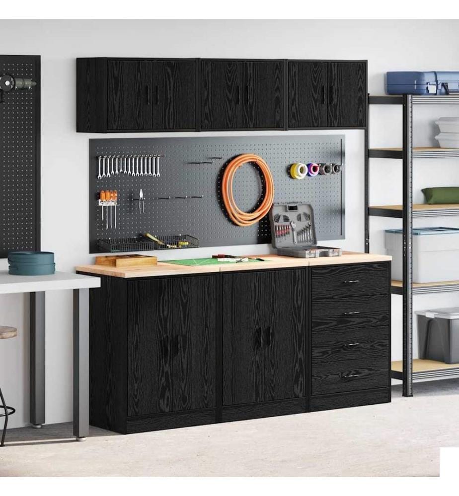 Armoires de garage 6 pcs noir bois d'ingénierie
