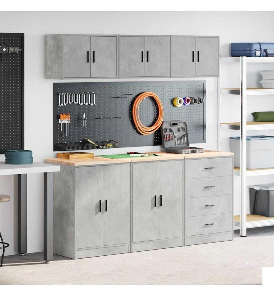 Armoires de garage 6 pcs gris béton bois d'ingénierie