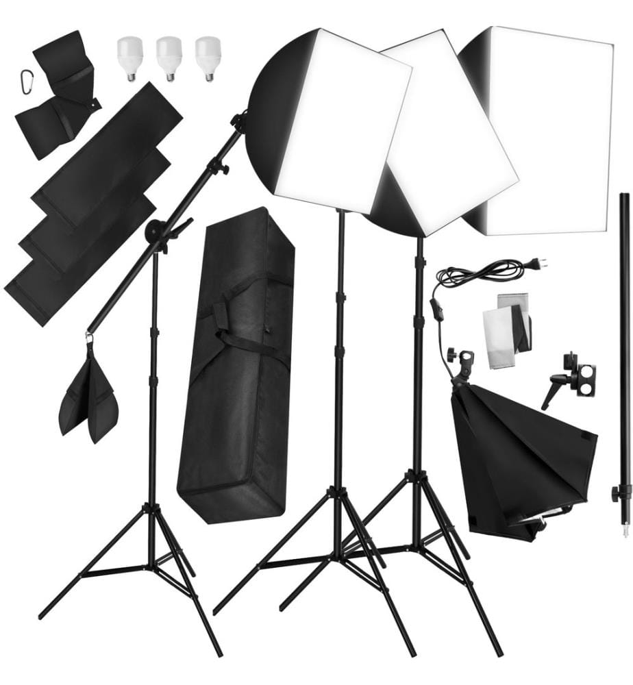 Kit éclairage studio 3 Lampes Softbox Trépieds - noir